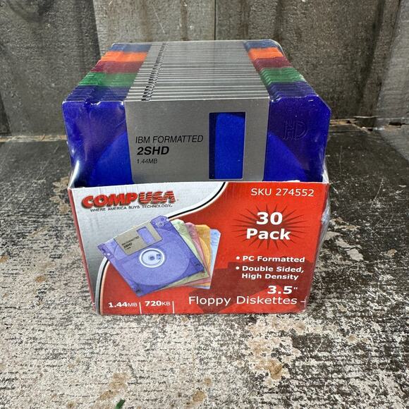 30 Pack Compusa sku 274552 3.5 New Floppy Diskettes 1.44 MB 720KB Sealed - Picture 1 of 6
